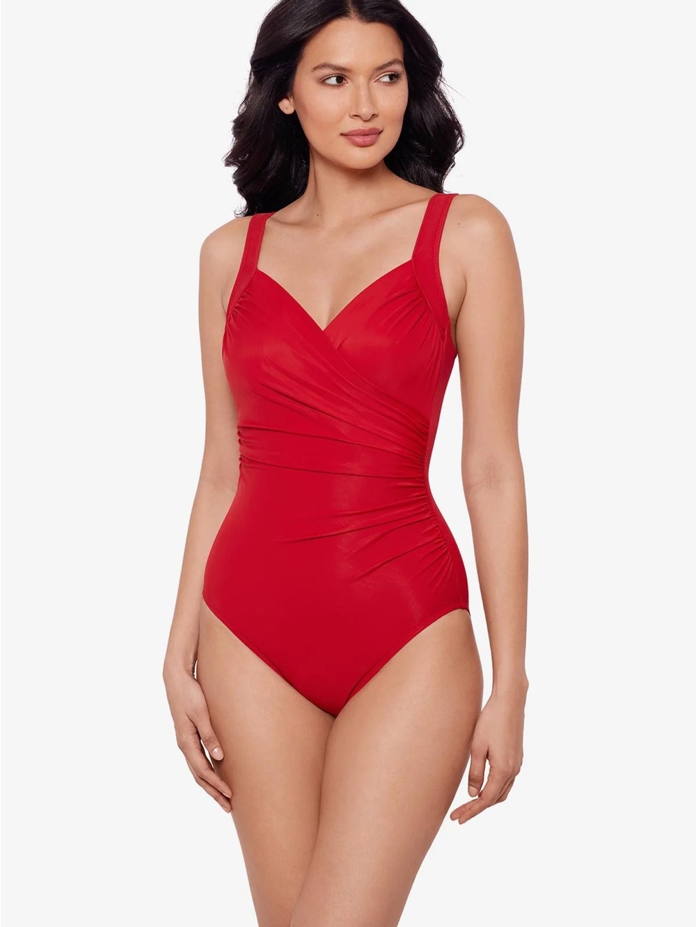 Miraclesuit Red Draped Ruched Swimsuit Slimming